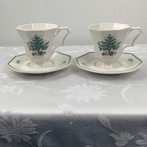 Nikko Classic Collection Octagon Tea Cups & Saucers 2 sets